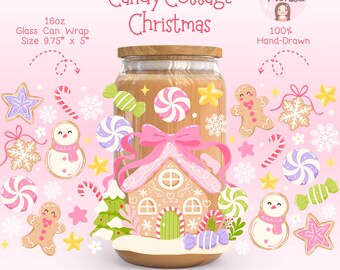 Christmas Gingerbread House Glass Can Wrap PNG, Aesthetic Christmas Cup Wrap, Winter Wonderland Iced Coffee Wrap, Christmas Gift