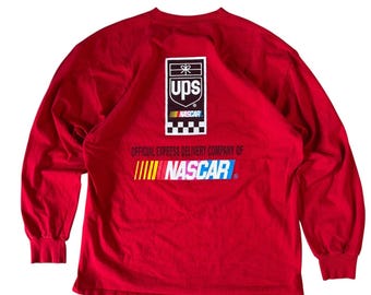 Vintage Y2K UPS x NASCAR Red Long Sleeve Shirt XL Gildan Heavyweight Cotton Used