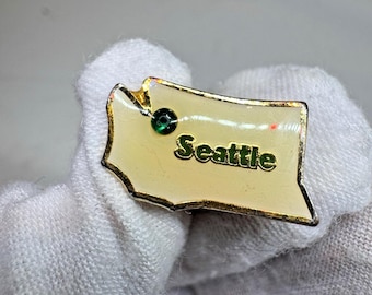 Vintage Seattle Souvenir Pin: Green Gem State Lapel Pin