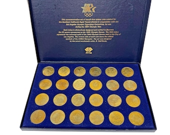 1984 Los Angeles Olympics Transit Token Coin Set w/24 Coins Complete Box Flaws**