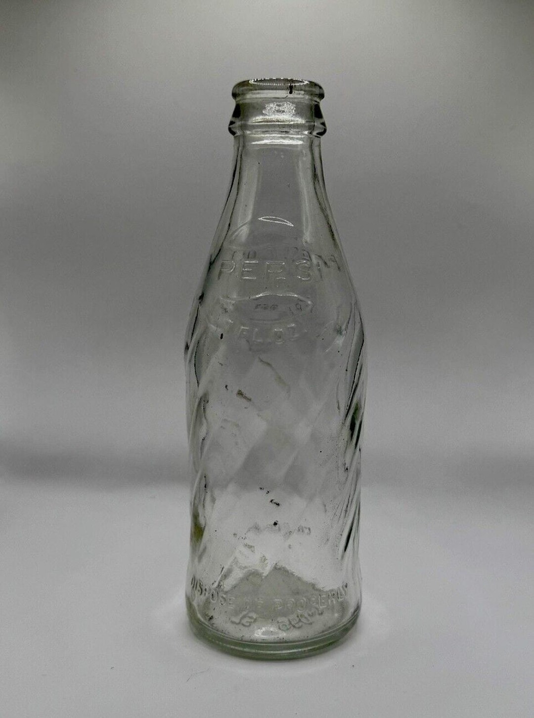 Vintage 10oz. PEPSI COLA Clear Swirled Embossed No Refill Glass