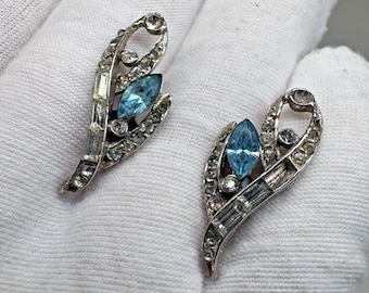 Vintage 925 Sterling Silver Rhinestone Screw Back Earrings Jewelry with Flaws