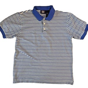 Vintage Faded Glory Polo Shirt Mens Largeblue Striped Button Y2K