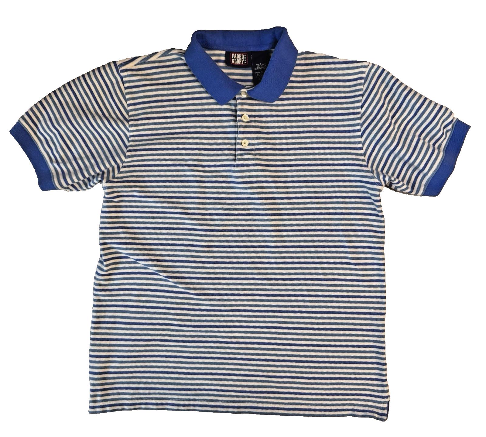 Vintage Faded Glory Polo Shirt Mens Largeblue Striped Button Y2K