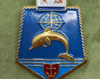 Soviet Navy Naval Oceanography Enamel Lapel Pin Badge Dolphin Motif