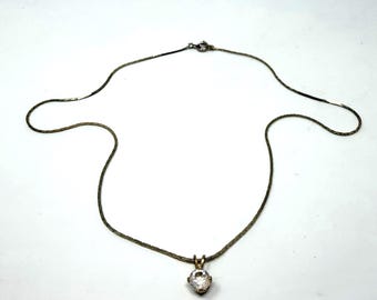 Vintage Gold Filled Chain Necklace Clear Stone Pendant 7.5” GUC