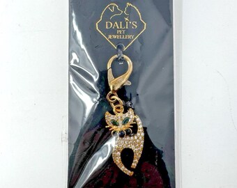 Dali’s Pet Jewellery Rhinestone Cat Charm Gold Tone Clip 2” New