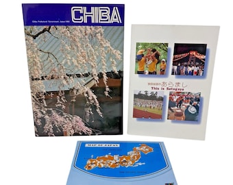 Lot of 3 Vintage Japan Travel Guides & Postcards 1980s Chiba Setagaya Map