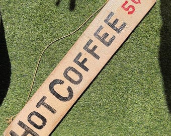 Vintage Rustic Wooden Hot Coffee 5 Cents Hanging Sign Wall Decor 30.5in