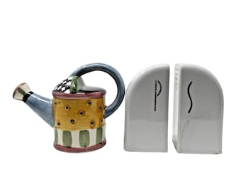 Vintage Ceramic Watering Can Salt & Pepper Shakers Lot of 3 Kitchen Decor Flaws*