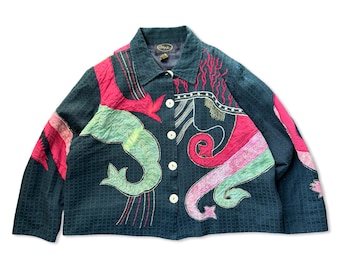 Alex Kim Embroidered Art Jacket Women’s 1X Abstract Applique Button Front