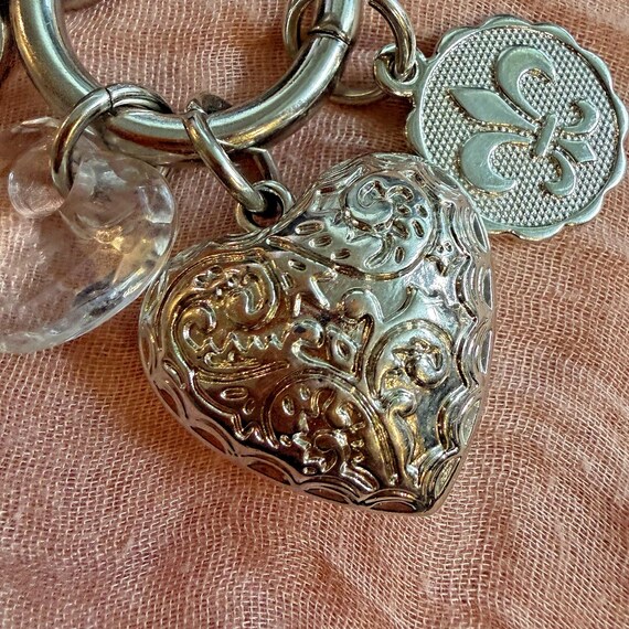 Vintage Kathy Van Zeeland Charm Keychain Silver Tone Heart Crystal