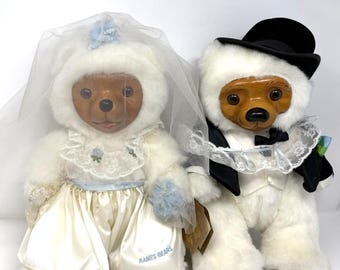 Rare White Raikes Bears Allison & Gregory Bride Groom Wedding 1986 With Tags