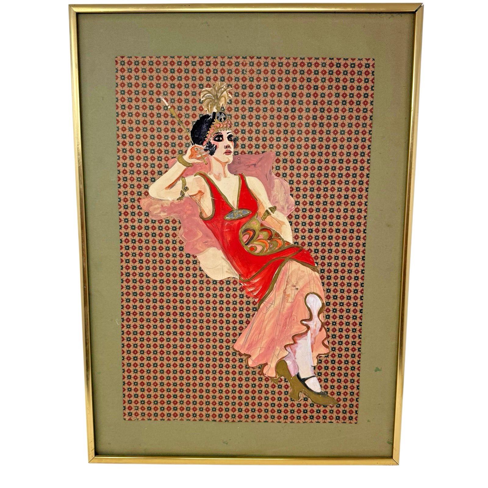 絵画 水彩画 アンティーク 額装 イギリス 1920年代 アールデコ ジャズエイジ アールデコ フラッパー 水彩画 ウォールアート サイン