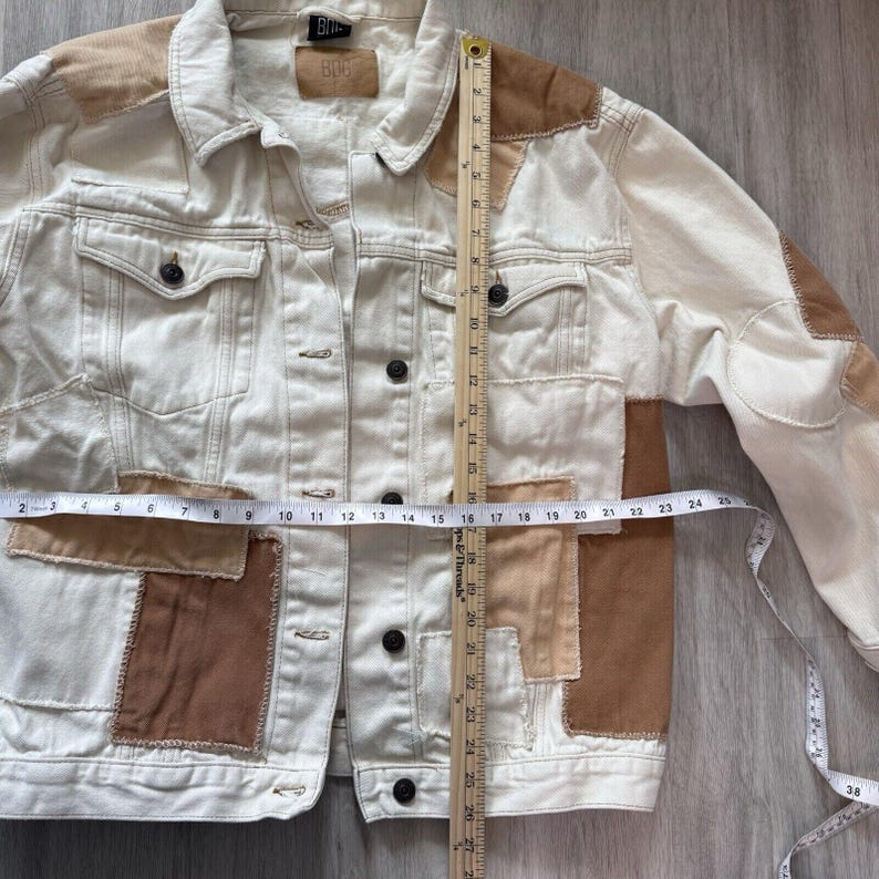 Urban Outfitters BDG Adult/Women’s Patchwork White Denim Jean Jacket L image 8