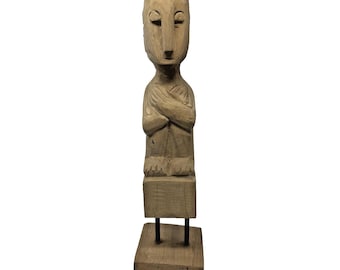 Hand Carved Wooden Figurative Sculpture Primitive Folk Art Statue 15”