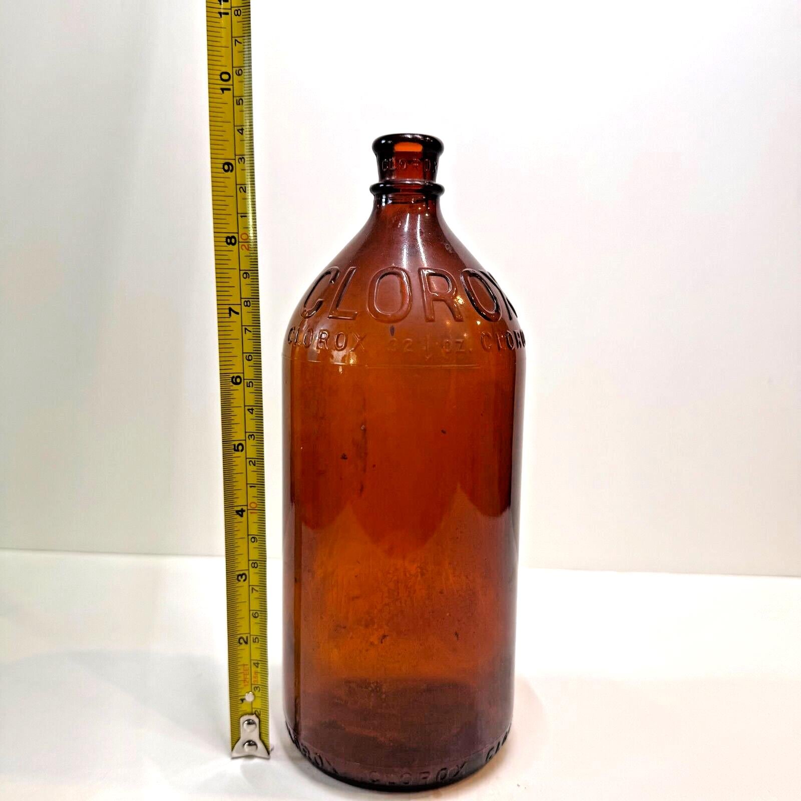 Rare Vintage Amber Brown Embossed Clorox Textured Glass Bottle 9 3