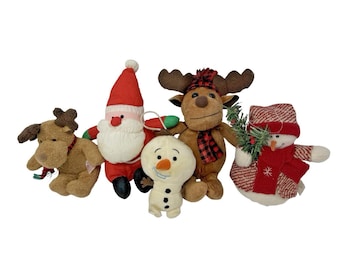 Lot of 5 Plush Christmas Ornaments Santa Snowman Reindeer Fabric Holiday Decor