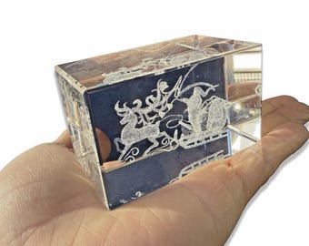 Bloc de cristal gravé au laser 3D, décoration de Noël presse-papiers Père Noël en traîneau et renne