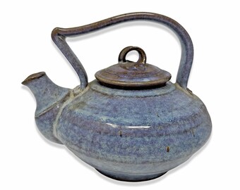 Studio Pottery Teapot Signed Iris Minc '92 Blue Glaze Art Ceramic Handmade