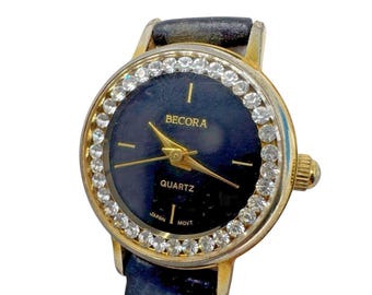 Zegarek Becora Timewear Kwarcowy Czarna tarcza Kryształowy pierścień Japoński mechanizm 1”