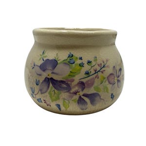 Vintage Floral Pottery Cache Pot Planter Purple Pansy Cottagecore Vase Bowl