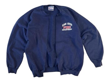 VTG San Jose Fire Dept Bleu Pull/Cardigan Hanes Taille M Altered Heavy Weight