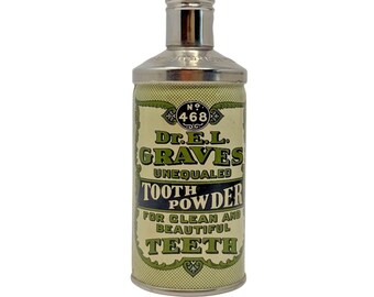 Boîte métallique vide de poudre dentaire Dr. E.L. Graves Unequaled, n° 468