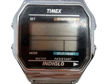 Vintage Timex Indiglo Digital Watch Stainless Steel Expansion Band Untested