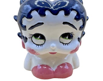VTG Betty Boop Bust Ceramic Coin Bank Glossy Handpainted 5&quot;X4&quot; approx 12 oz EUC