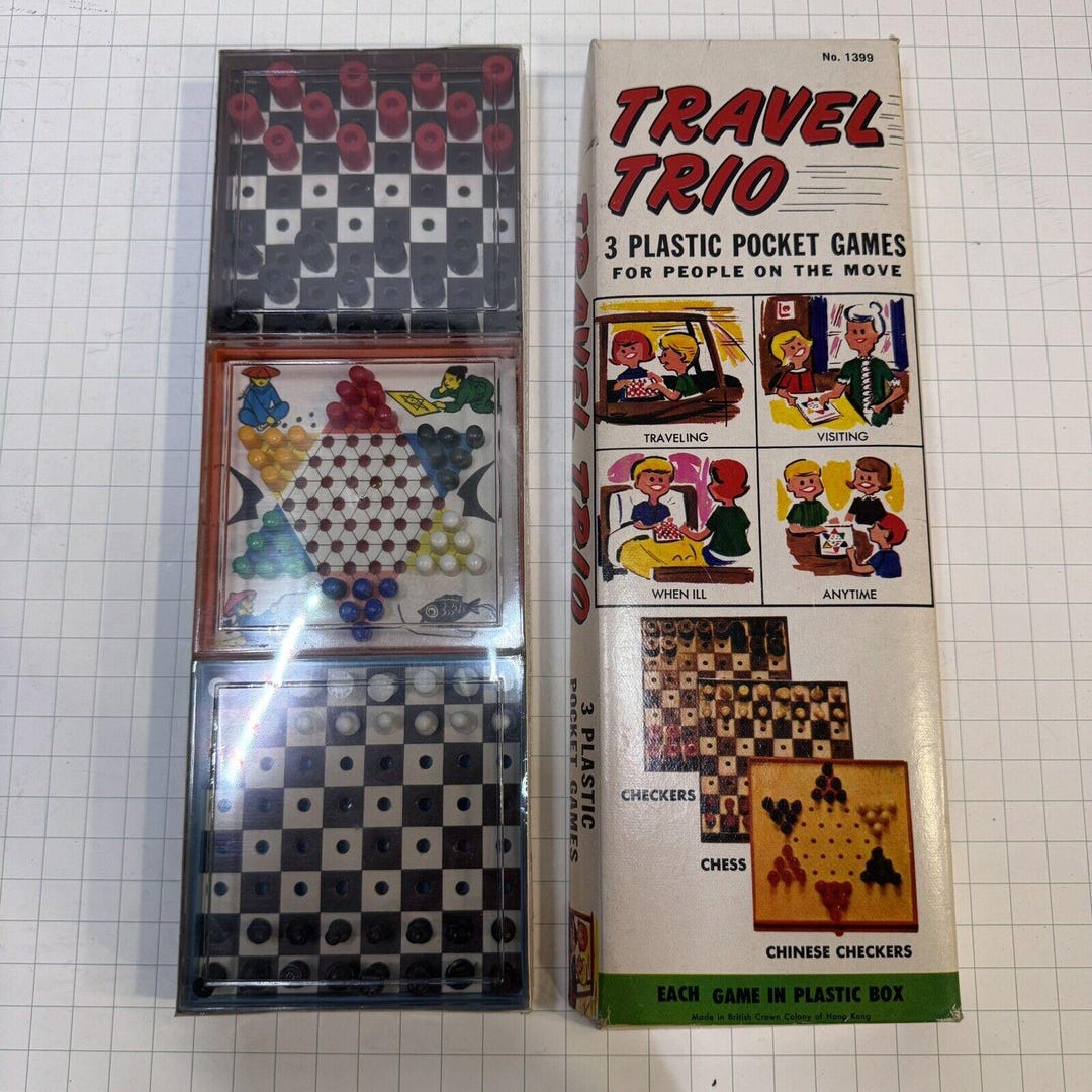 Vintage 70's Travel Trio Chess, Checkers & Chinese Checkers, Sealed ...