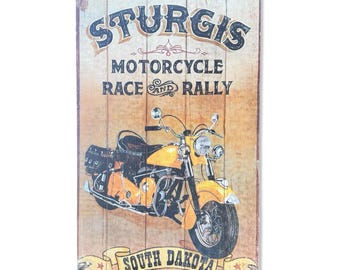 Sturgis Motorcycle Race & Rally Wooden Sign South Dakota Large Wall Decor EUC