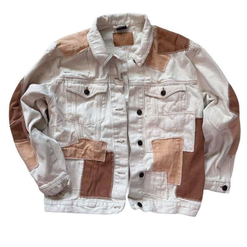 Urban Outfitters BDG Adult/Women’s Patchwork White Denim Jean Jacket L image 1