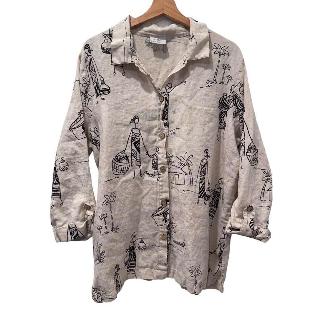 Chemisier Hot Cotton Marc Ware Femme - Lin Noir, Taille S, Manches Longues (Vintage)