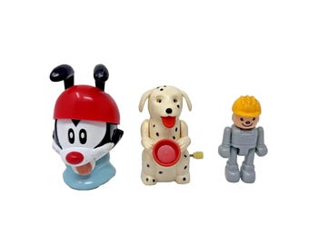 Vintage Toy Lot Animaniacs Yakko, Wind UpDalmatian Puppy, Playmobil Worker 1990s