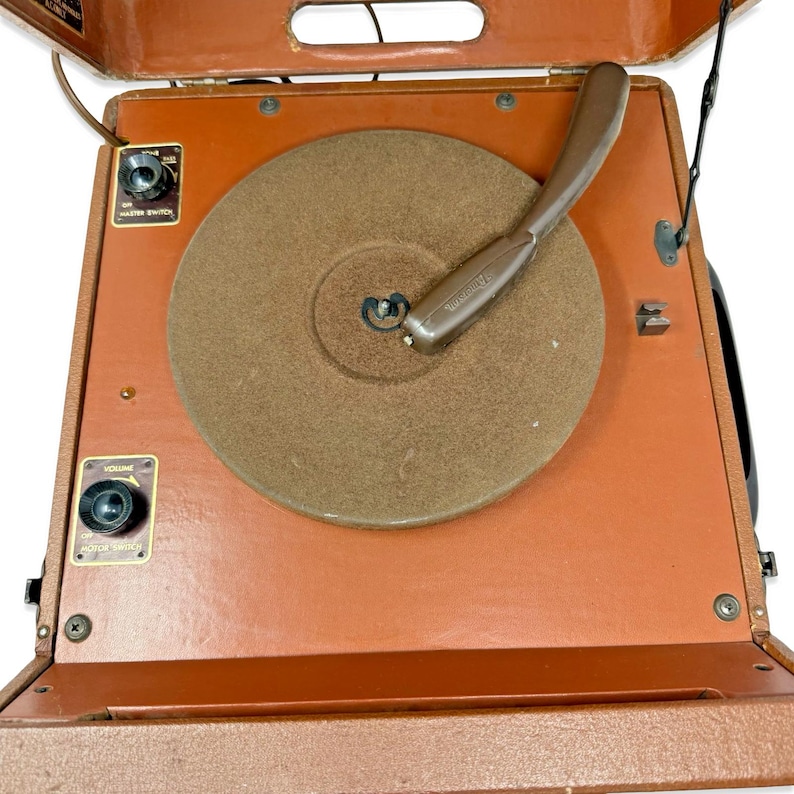 Vintage Emerson Modell 521 Tragbarer Plattenspieler Röhre Plattenspieler Teile Siehe Video Bild 6