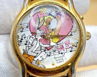 Zeldzaam Warner Bros. Armitron-muziekhorloge Space Jam Bugs & Lola Bunny VTG WERKT *