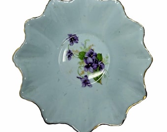 Vintage Adderley Floral Bone China Bowl England Violet Gold Trim Scalloped Dish