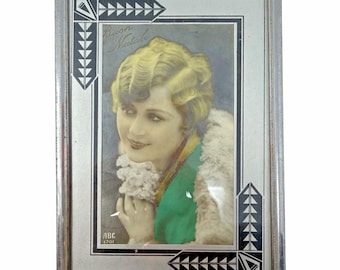 1920er Jahre Art Deco gerahmter Porträt handgetönter RPPC French Style Silver Frame 7x4,5