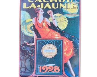 Vintage Cachou Lajaunie French Tin Sign Art Deco 1928 Style Advertising Used