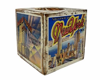 Vintage New York Souvenir Candle Holder Cube Retro Travel Decor 3.5"