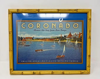 Vintage Coronado Travel Poster Art Mid Century Coastal Bamboo Tiki Frame