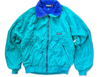 Patagonia Vintage Teal Nylon Fleece Jacket Small 90s Retro Made in USA Rare
