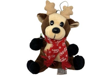 Vintage 1998 Coca-Cola Reindeer Plush W/ Coke Bottle Beanie EUC