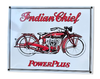 Indian Chief PowerPlus Motorcycle Metal Sign Vintage Style Garage Decor EUC