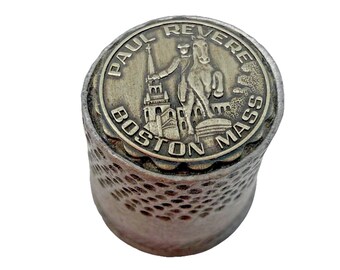 Vintage Pewter Paul Revere Boston MA Thimble Heavy Souvenir 1”