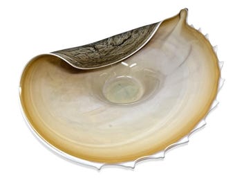 Large Murano Style Art Glass Seashell Bowl Hand Blown Coastal Centerpiece