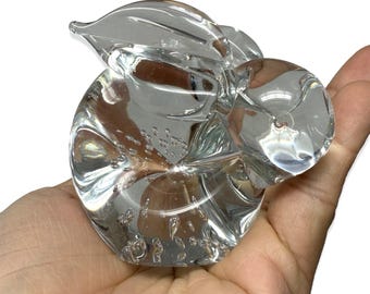 Style Orrefors, cristal, lapin, art, presse-papiers, verre, bulle, sculpture, clair