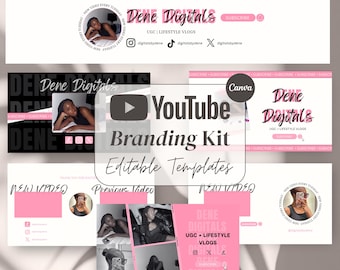 DIY YouTube Branding Kit Lifestyle Template, Canva Editable YouTube Banner Intro Outro, Aesthetic YouTube Channel Design Pack