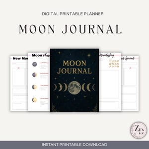 Moon Journal Printable | Daily Lunar Planner | Digital Moon Phase Journal | Self Care Tracker | Canva Template | A5 A4 PDF